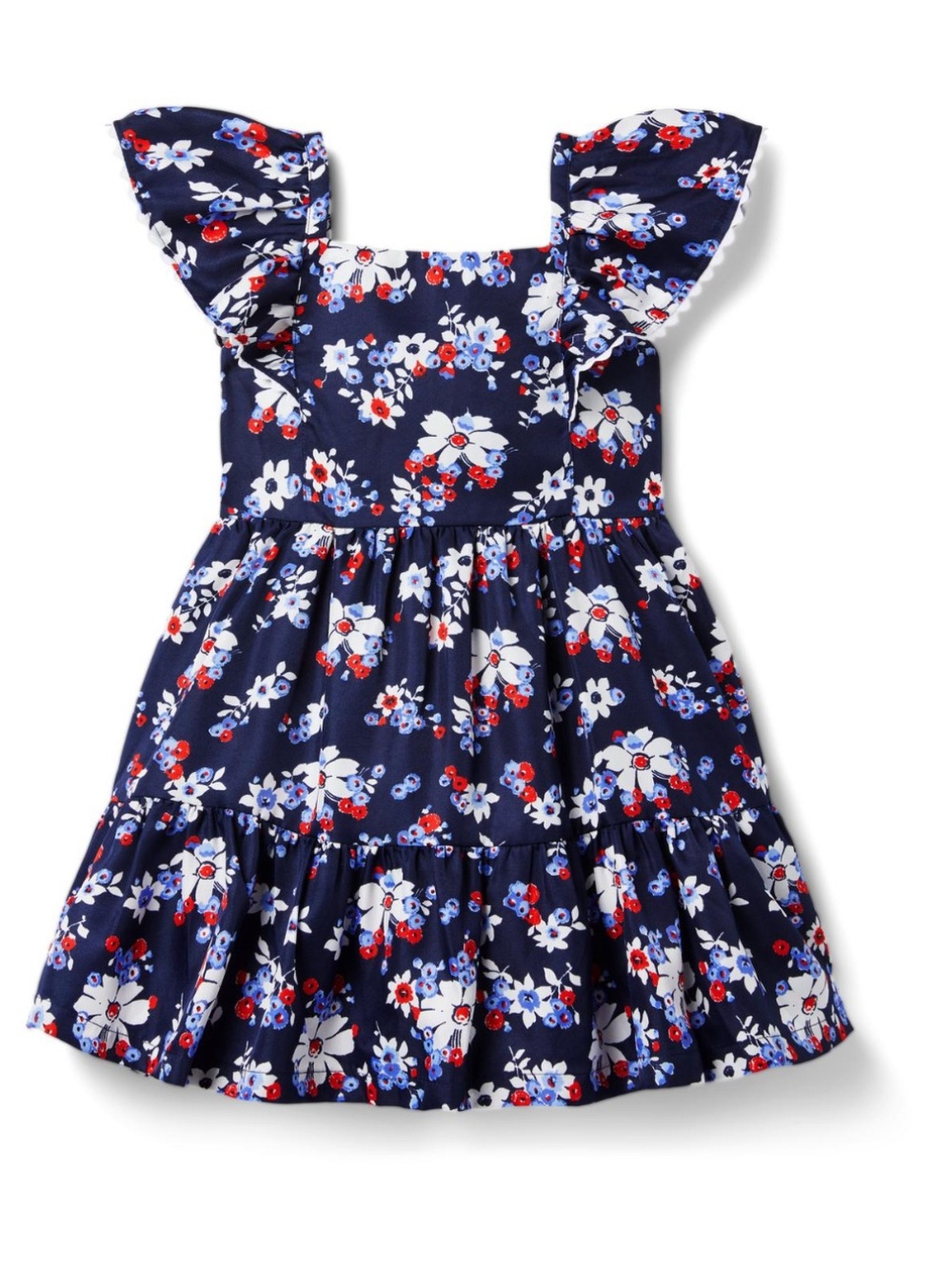 NWT JANIE AND JACK - Girls Navy Floral Ruffle-Sleeve Dress (Size 5)